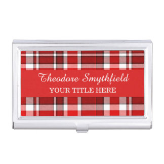 Red White Plaid Tartan Business Card Case