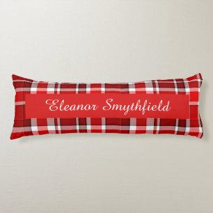 Red White Plaid Tartan Custom Body Pillow
