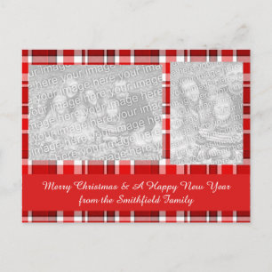 Red White Plaid Tartan Holiday Postcard