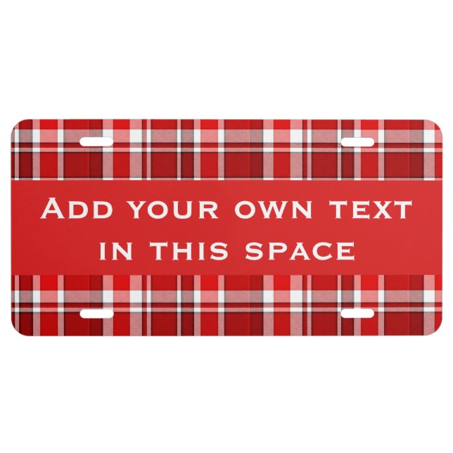 Red White Plaid Tartan License Plate (Front)