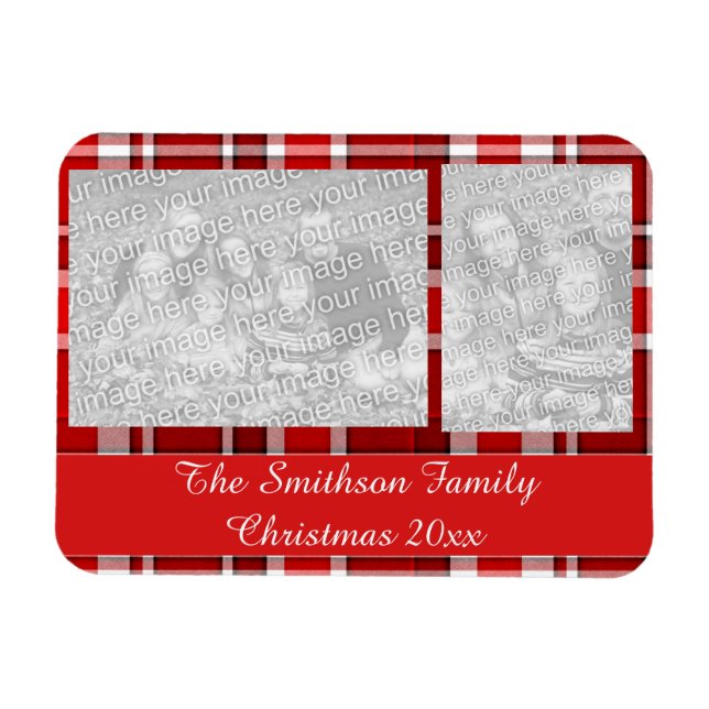 Red White Plaid Tartan Magnet (Horizontal)