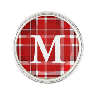 Red White Plaid Tartan Monogram Pin