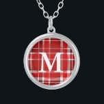 Red White Plaid Tartan Monogram Silver Plated Necklace<br><div class="desc">This red and white plaid design has a repeating checked / tartan pattern that's lightly textured. It's a bright,  stylish plaid pattern.</div>