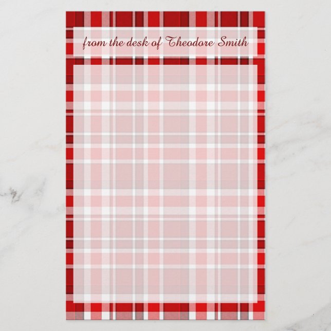 Red White Plaid Tartan Stationery (Front)