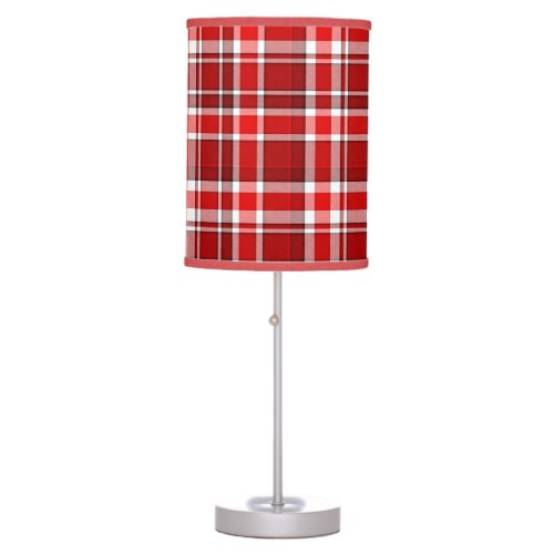 Red White Plaid Tartan Table Lamp