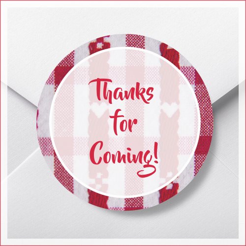 Red  White Plaid Thank You Favor Classic Round Sticker