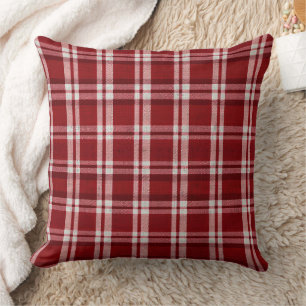 Red White Plaid Throw Pillow