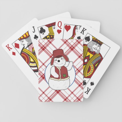 Red  White Plaid With Snowman Playing Cards