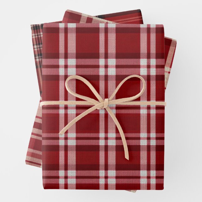 Red White Plaid Wrapping Paper Sheets (In situ)