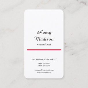 Red & White Plain Modern Minimalist Professional Business Card
