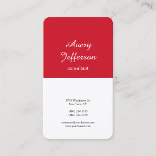Red White Plain Modern Minimalist Professional Business Card