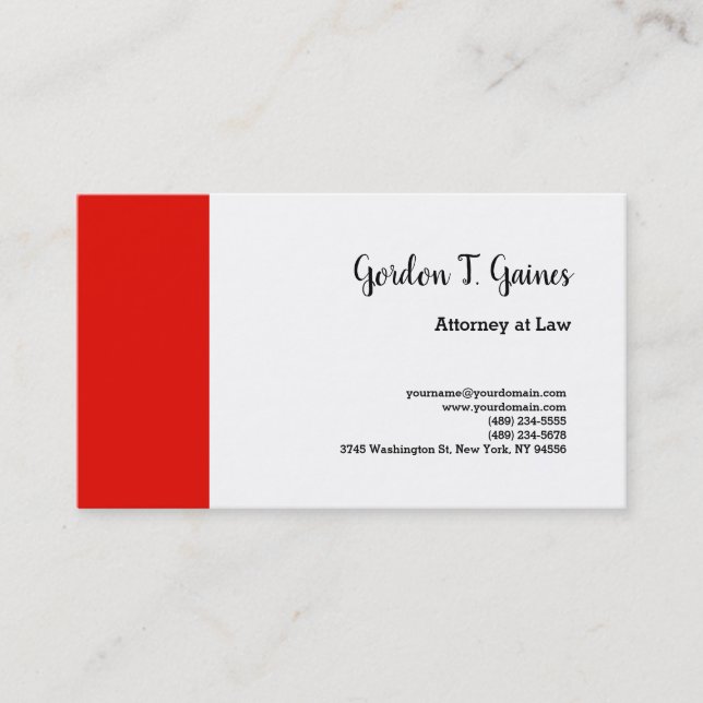 Red White Plain Professional Attorney at Law Business Card (Front)
