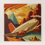 Red & White Plane Vintage Travel Art Puzzle<br><div class="desc">The Red & White Plane Vintage Travel Poster is a nostalgicically designed print that is perfect for those who love vintage-inspired decor. The poster features a classic red and white airplane set against a yellow sky and white clouds, evoking a sense of adventure and travel. The poster is printed on...</div>