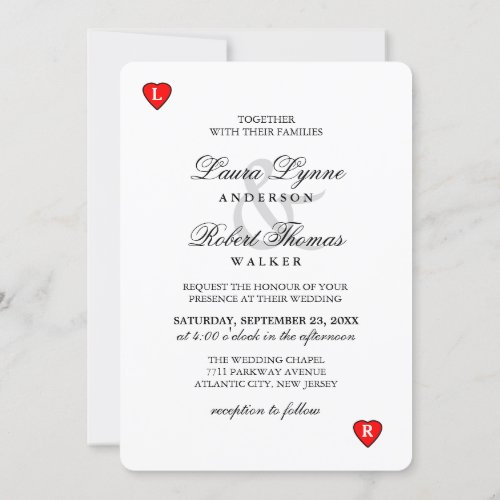 Red  White Playing Card _ Hearts Wedding Invite