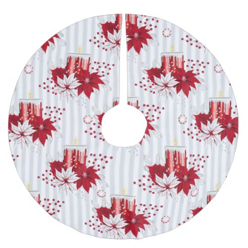 Red White Poinsettia Christmas  Brushed Polyester Tree Skirt