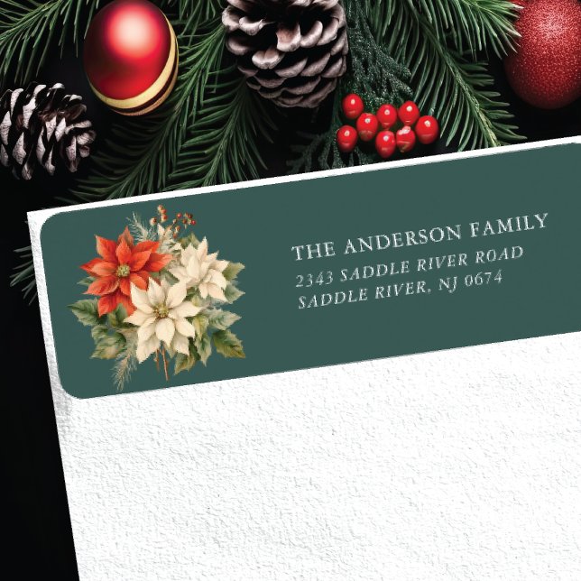 Red White Poinsettia Flower Return Address Label (Creator Uploaded)