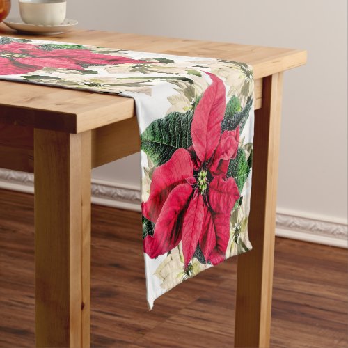 Red  White Poinsettia Holiday Table Runner