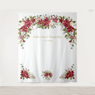 Red White Poinsettia Wedding Photo Booth Backdrop