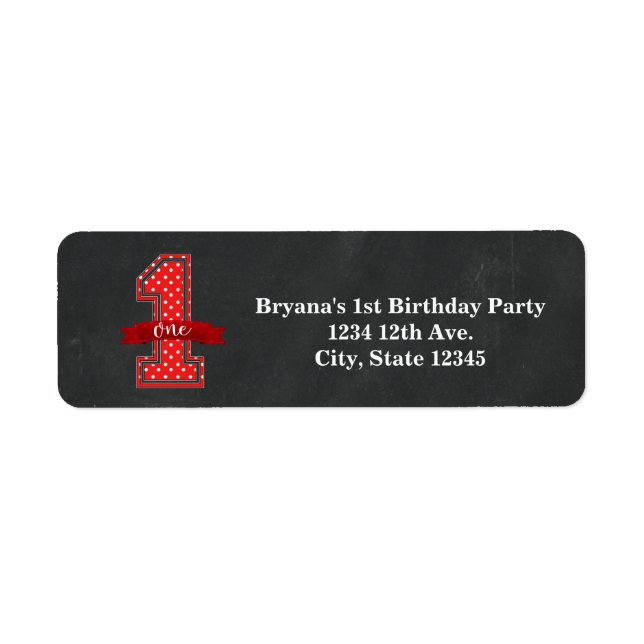 Red & White Polka Dot 1 One 1st Birthday Party Label (Front)