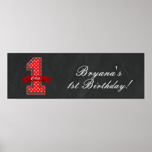 Red & White Polka Dot 1 One 1st Birthday Party Poster