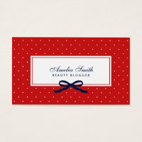 Red & White Polka Dot Blue Ribbon Social Media Business Card