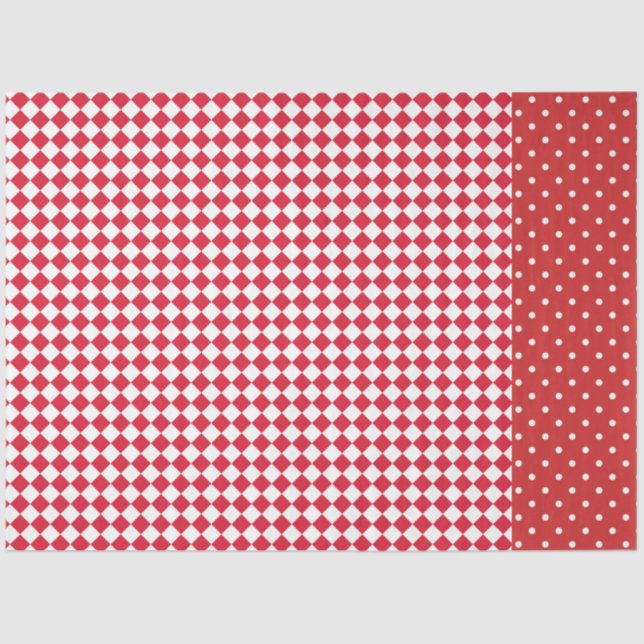 Red White Polka Dot Checkerboard Designer Tissue Paper (Front)