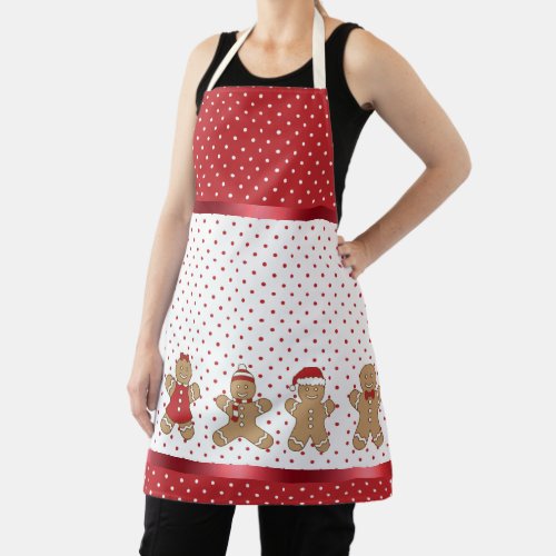 Red  White Polka Dot  Gingerbread Men Christmas Apron