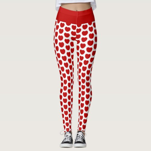 Red White Polka Dot Hearts Leggings