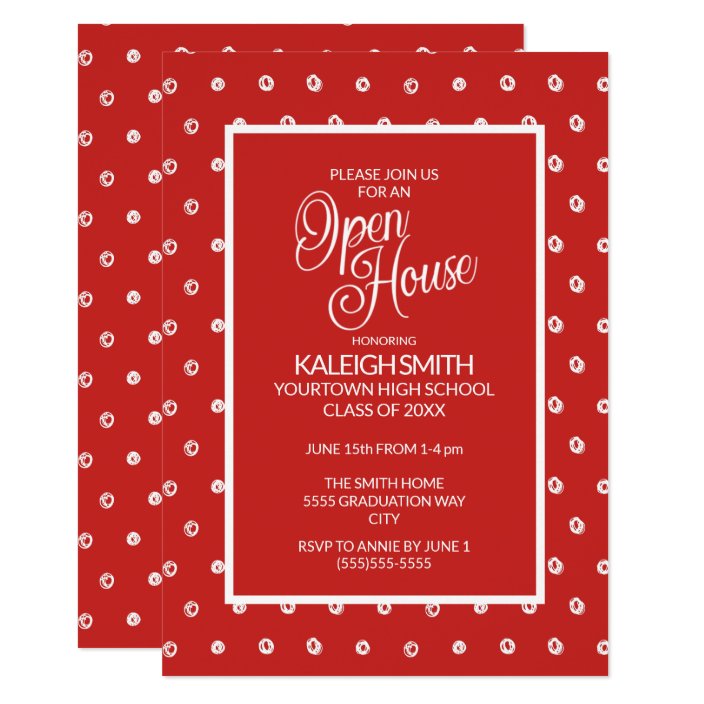 Red White Polka Dot Open House Grad Party Invitation Zazzle Com