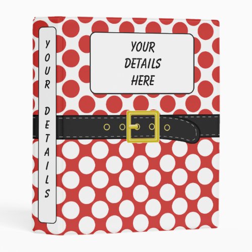 Red  White Polka Dot Pattern with Belt  Buckle Mini Binder