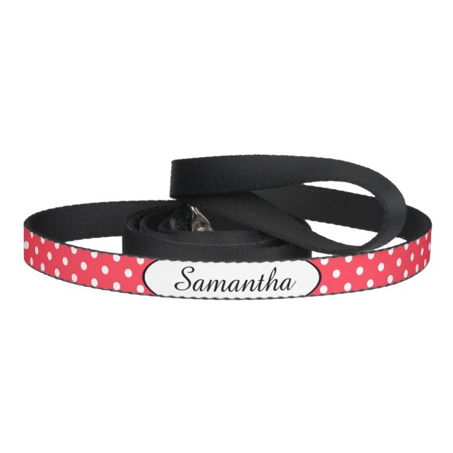 Red White Polka Dot Personalized Pet Leash (Handle)