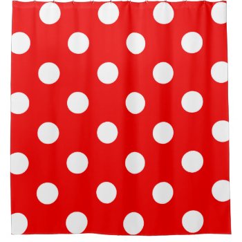 Red & White Polka Dot Retro Shower Curtain by Botuqueandco at Zazzle
