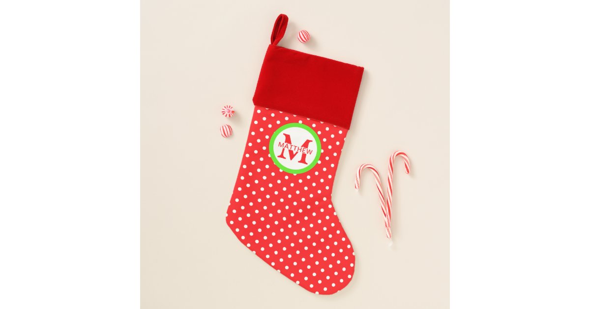 Red White Polka Dot Spots Pattern Personalized Christmas Stocking