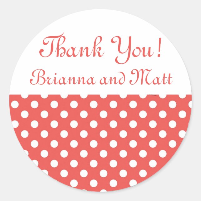 Red & White Polka Dot Thank You Wedding Sticker (Front)