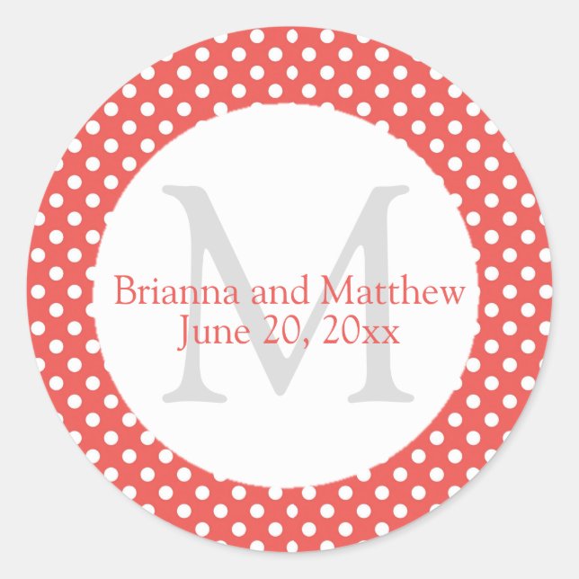 Red & White Polka Dot Wedding Favor Sticker (Front)