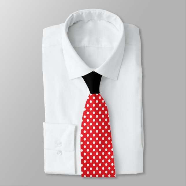 Red White Polka Dot with Black Knot Contrast Tie (Tied)