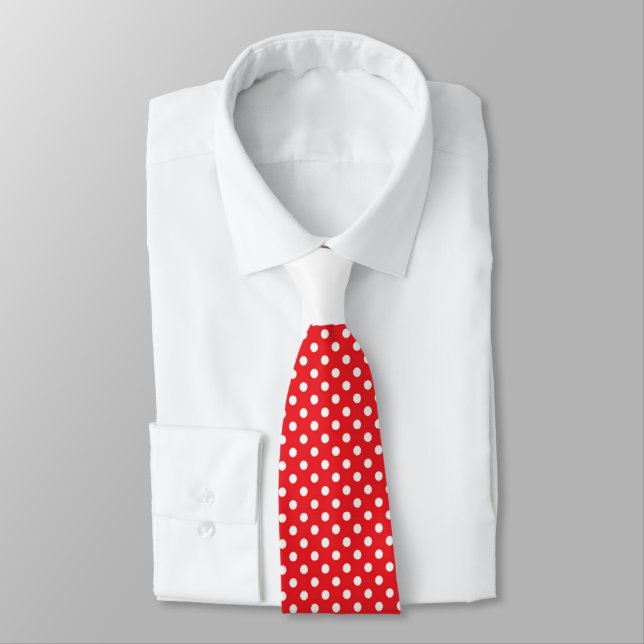 Red White Polka Dot with White Knot Contrast Neck Tie (Tied)
