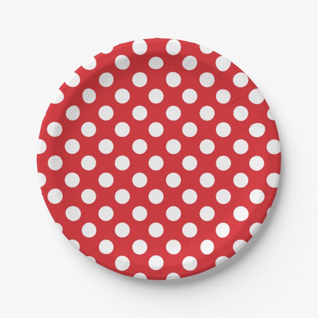 Red & White Polka Dots Birthday Party Paper Plates (Front)