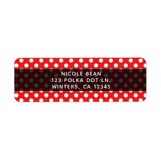 Red White Polka Dots & Black Party Invitation Label (Front)