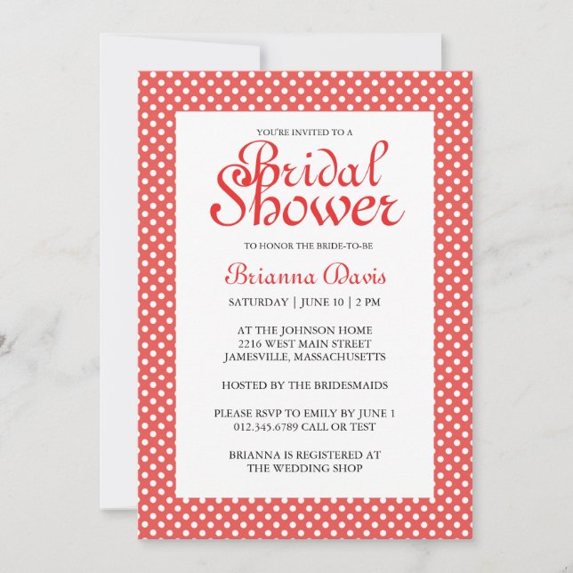 Red & White Polka Dots Bridal Shower Invitations (Front)