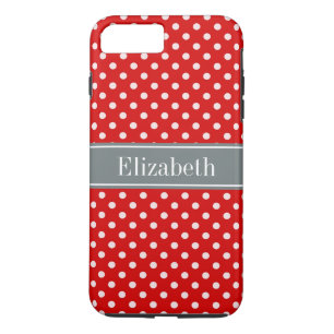 Red White Polka Dots Charcoal Ribbon Monogram iPhone 8 Plus/7 Plus Case