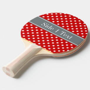 Red White Polka Dots Charcoal Ribbon Monogram Ping Pong Paddle