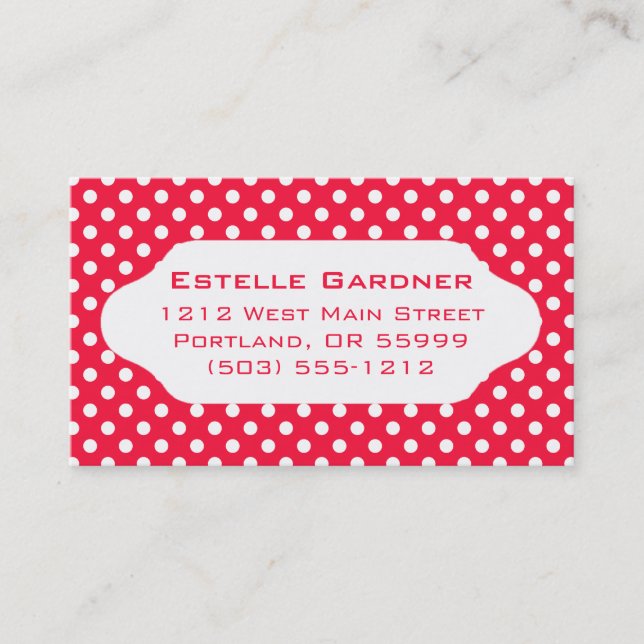 Red & white polka dots custom business card (Front)