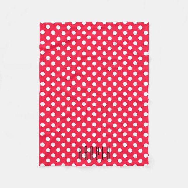 Red & White polka dots custom fleece blacket (Front)