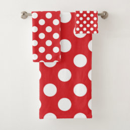 Red &amp; White Polka Dots Dot Bath Towel Set