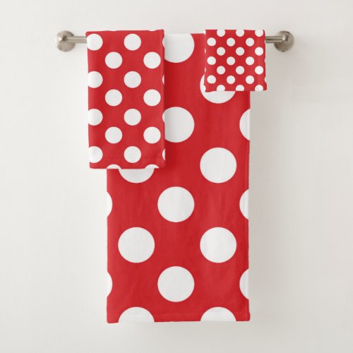 Red  White Polka Dots Dot Bath Towel Set