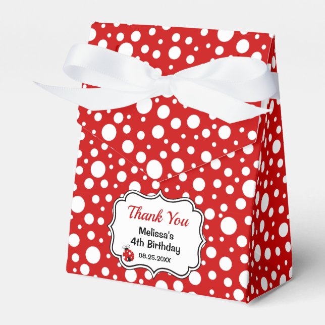 Red White Polka Dots Ladybug Frame Kids Birthday  Favor Boxes (Front Side)