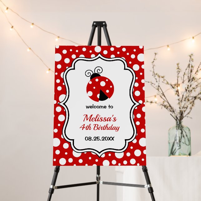 Red White Polka Dots Ladybug Frame Kids Birthday  Foam Board (In Situ (Stand))