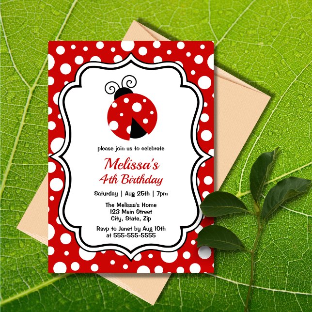 Red White Polka Dots Ladybug Frame Kids Birthday  Invitation (Creator Uploaded)