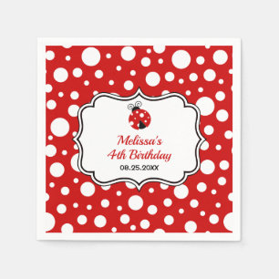 Red White Polka Dots Ladybug Frame Kids Birthday  Napkins